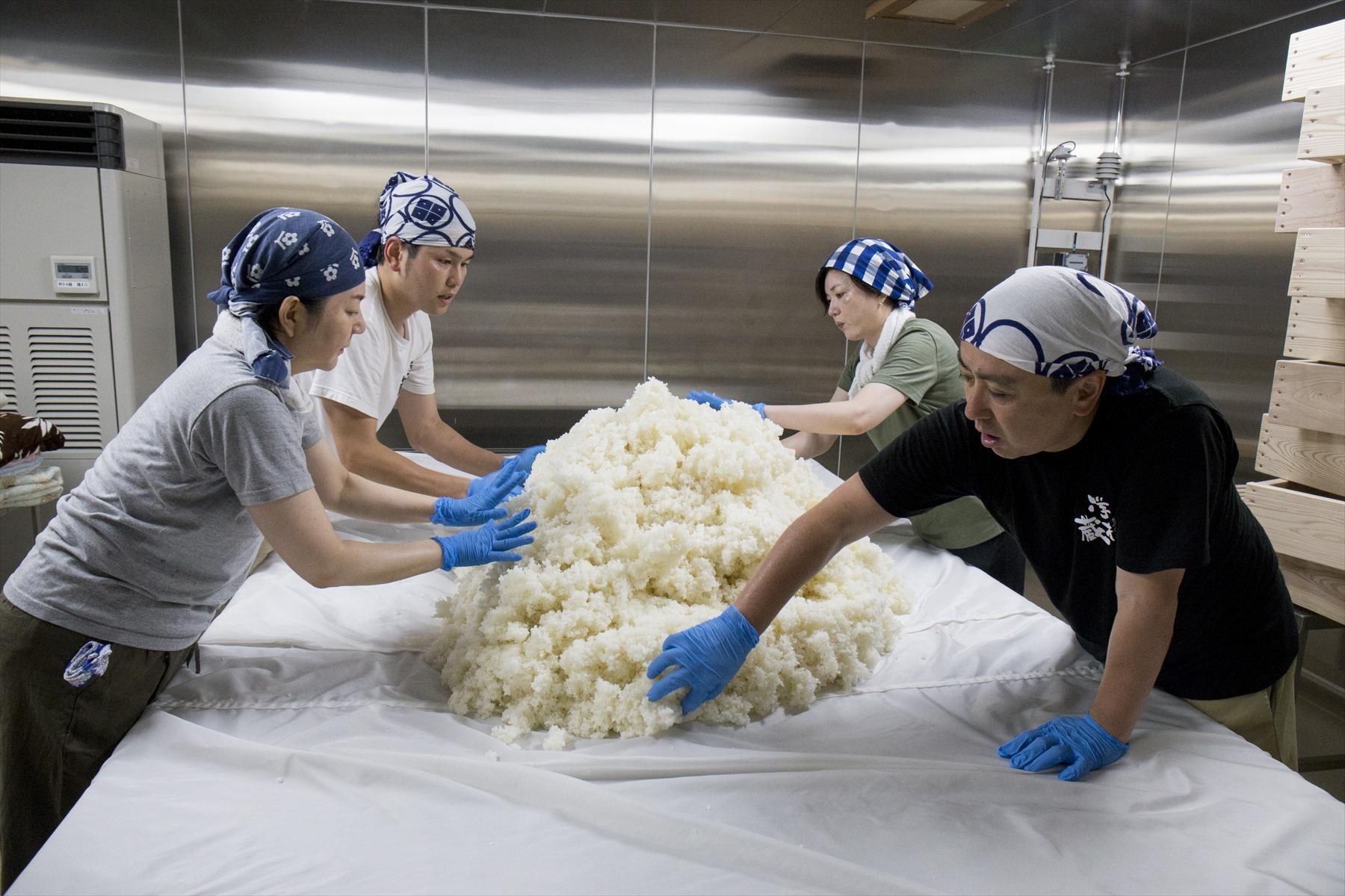 種麹を振った米をまとめる