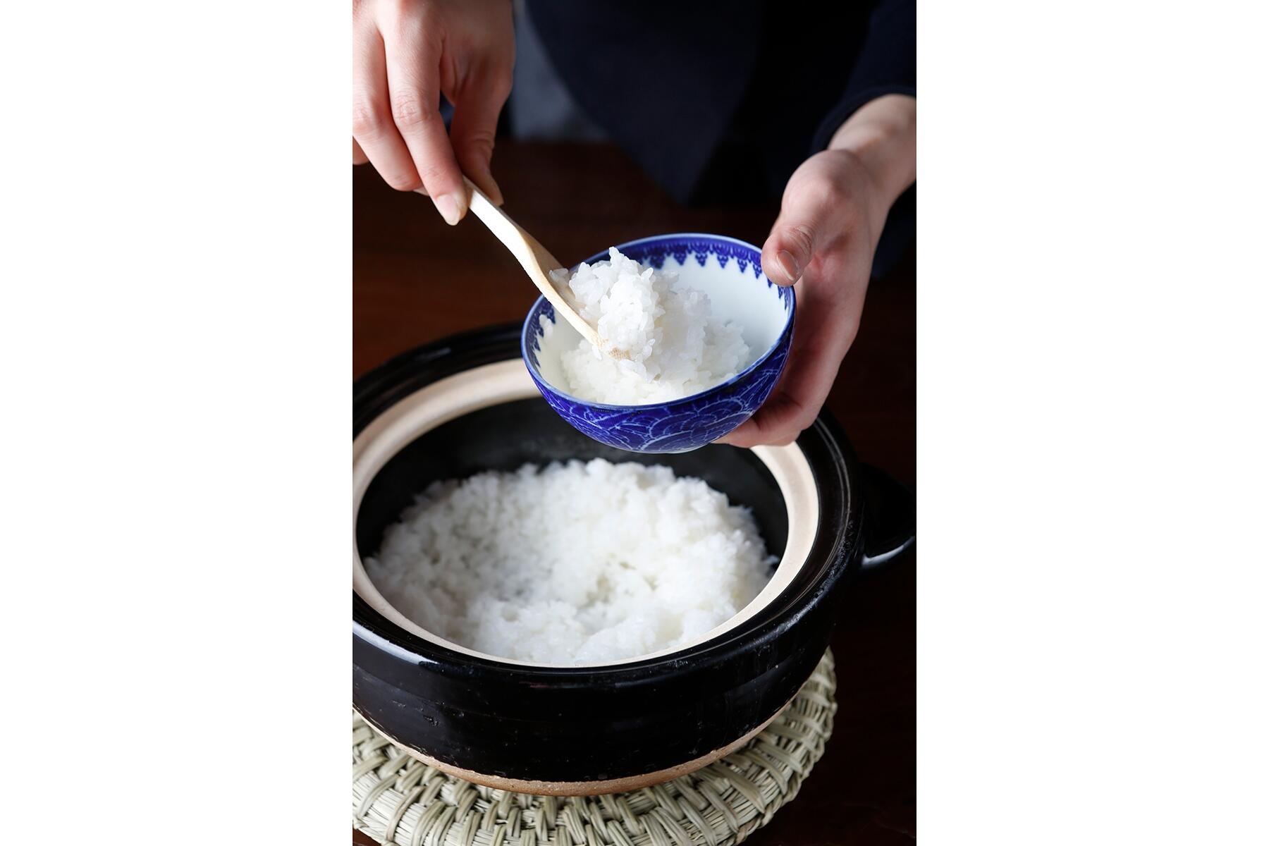 新潟・魚沼「里山十帖」の朝食の白米（南魚沼産コシヒカリ）