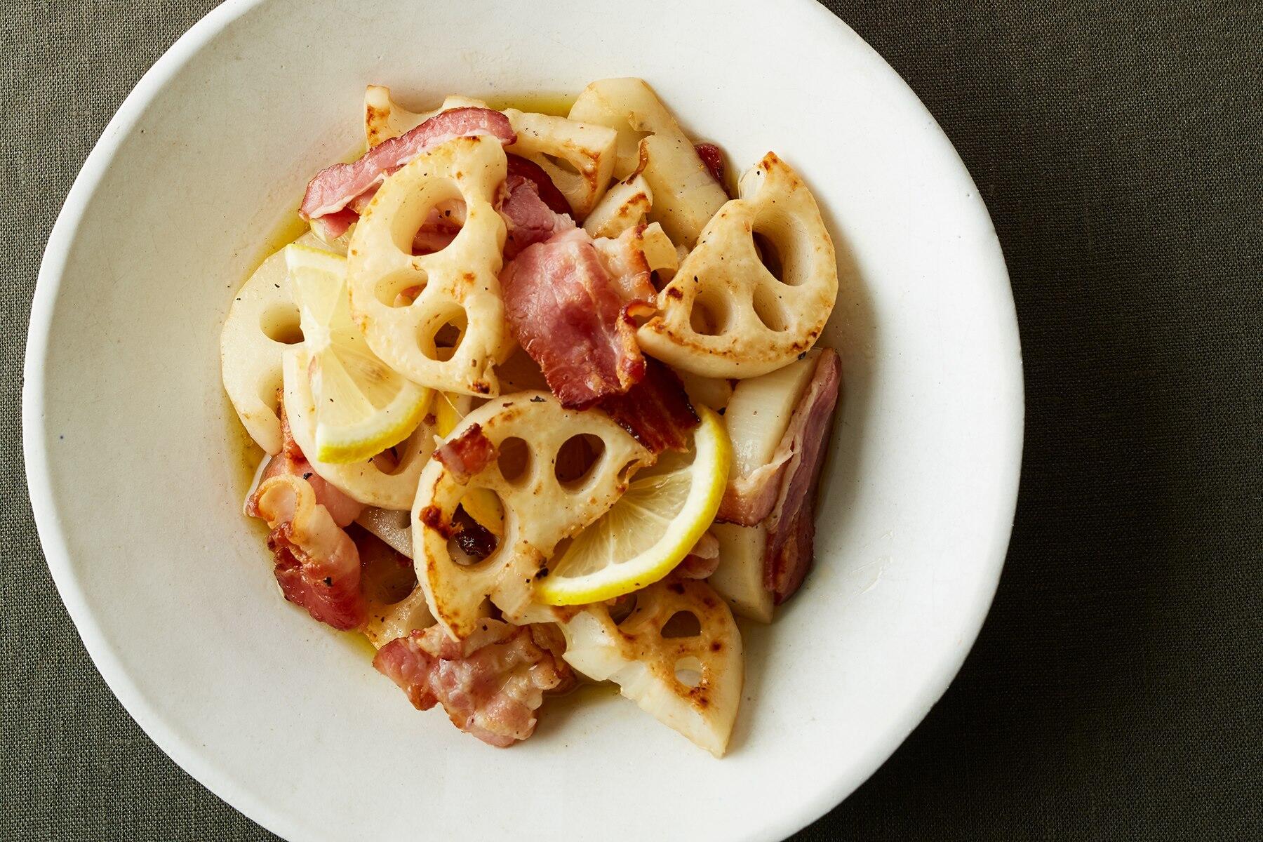 さくっと爽やか酸味の れんこんとベーコンの焼きマリネ 焼き の基本が身につくレシピ 今日 なにつくる 公式 Dancyu ダンチュウ