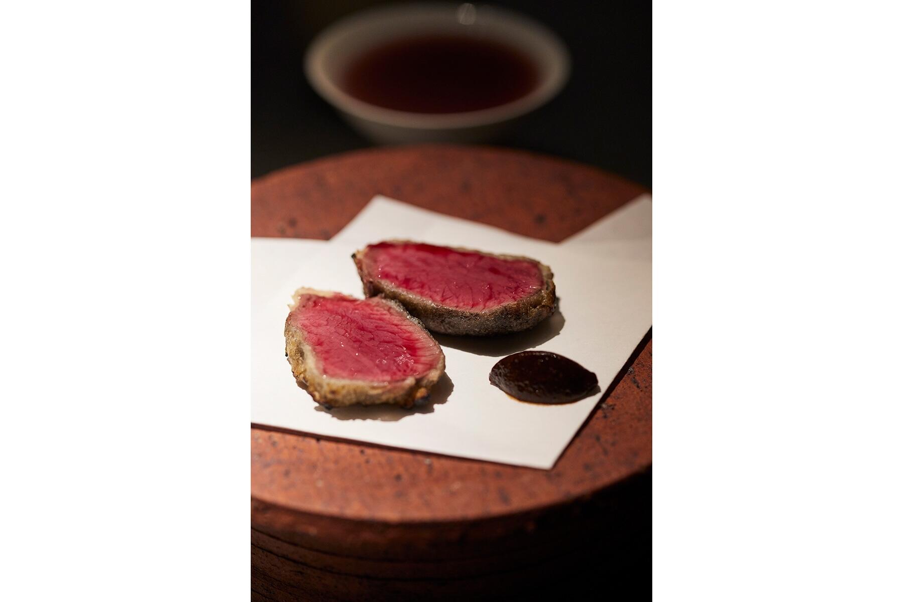 井根満開 にごり 55℃×鹿肉の天ぷら