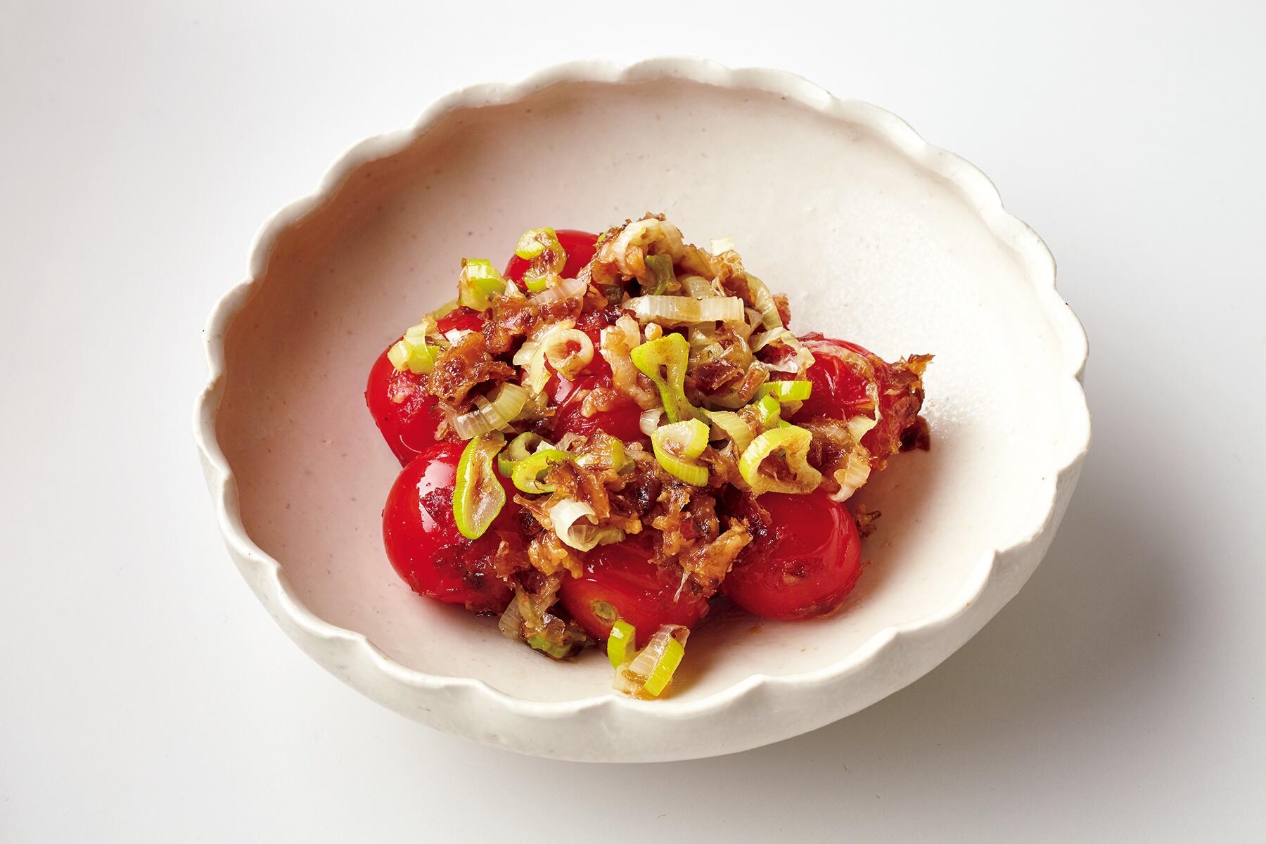 ミニトマトとねぎの味噌おかか炒め