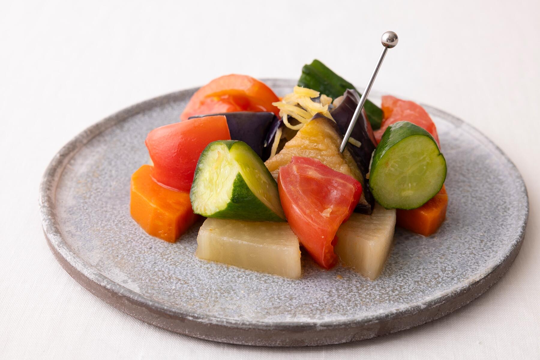 フレッシュで爽やかな酸味が心地よい「揚げ茄子とフレッシュトマトの和風マリネ」