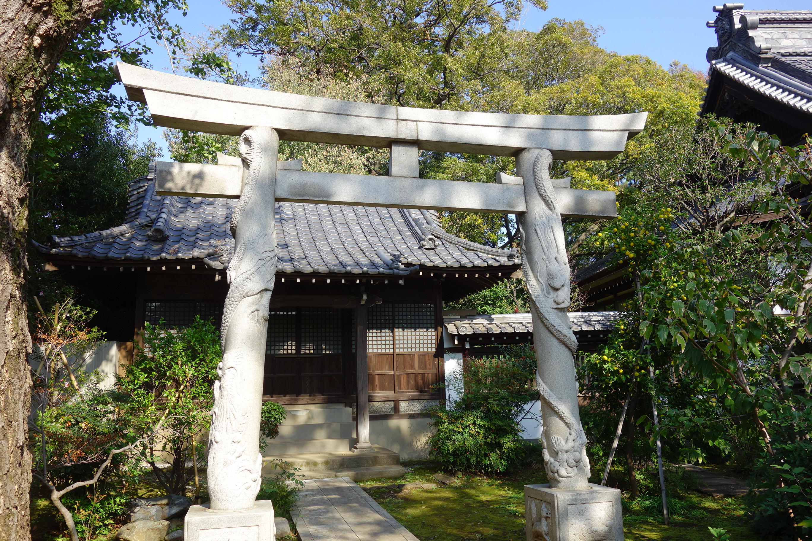 2匹の龍が巻き付く鳥居。 