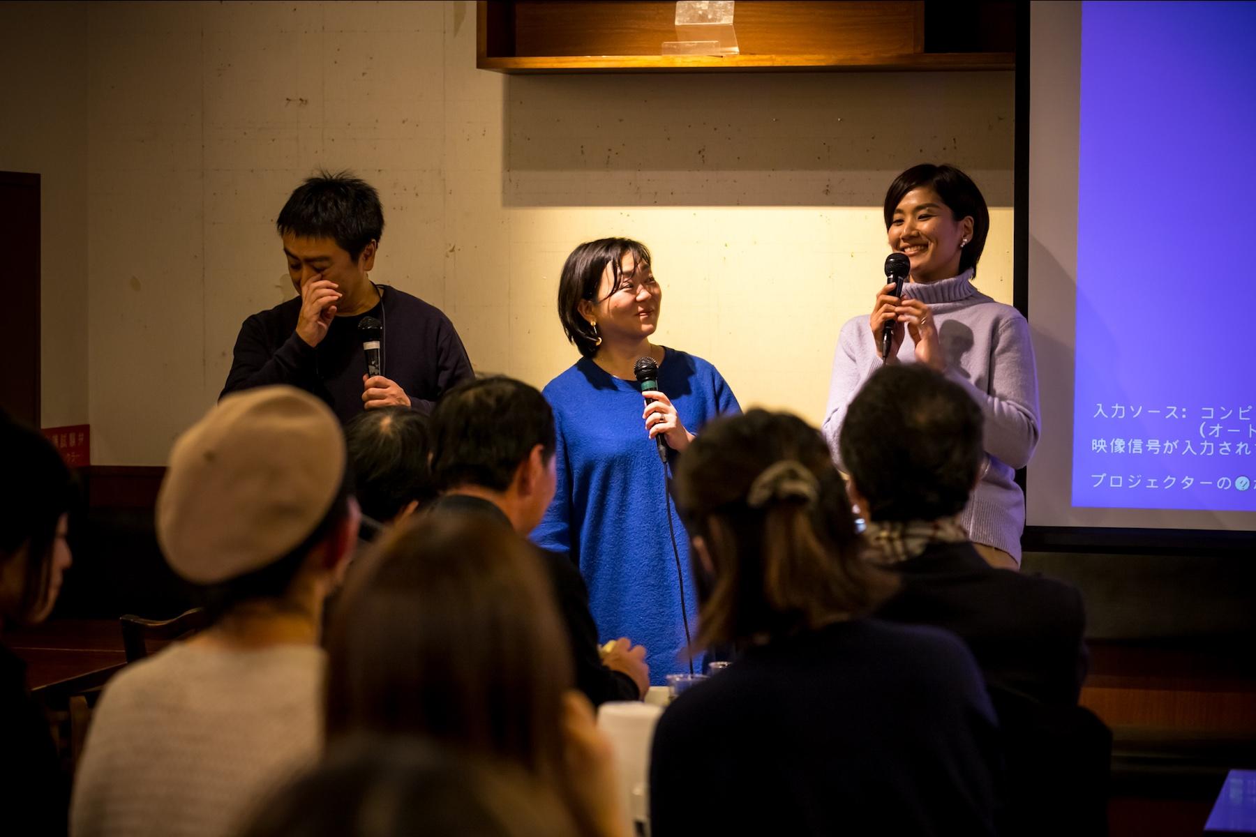 「日本酒うさぎ」のきくちゃん、編集者の神吉佳奈子さん、dancyu web編集長の江部と3人でd酒トーク。